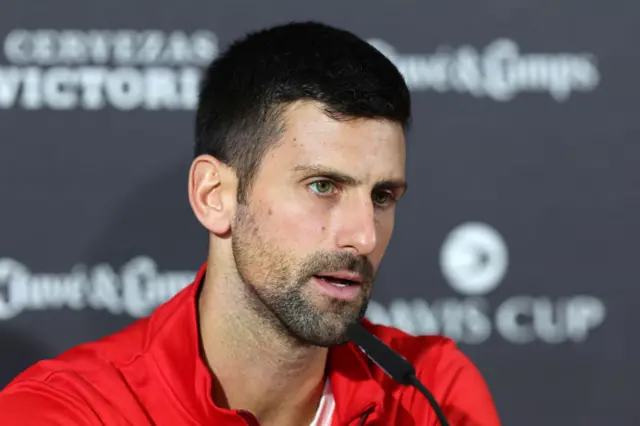 Novak Djokovic speaking to media