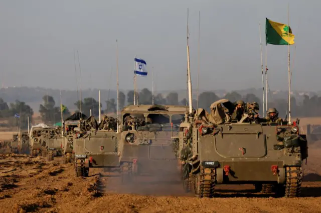 Israeli army vehicles in convoy