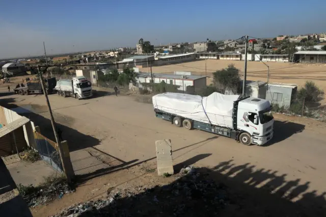 Aid trucks entering Gaza on Friday