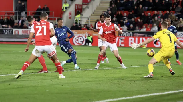 Jaidon Anthony of Leeds United scores a goal but it is disallowed