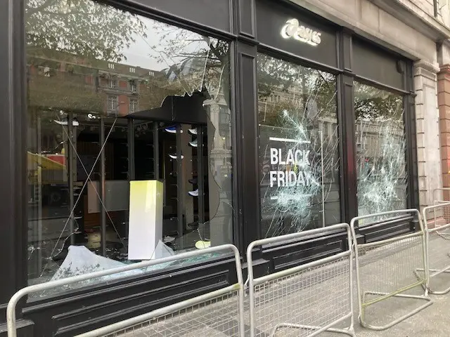 A damaged Asics shop in Dublin following riots