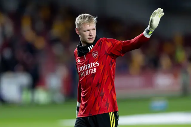 Aaron Ramsdale of Arsenal waves the fans