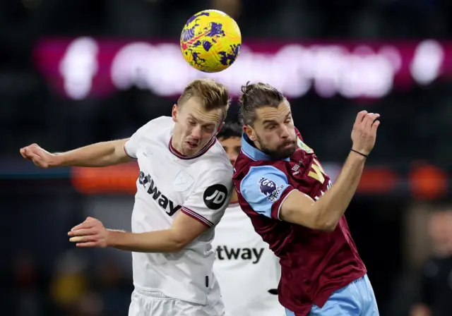 Jay Rodriguez and James Ward Prowse both go up to head the ball