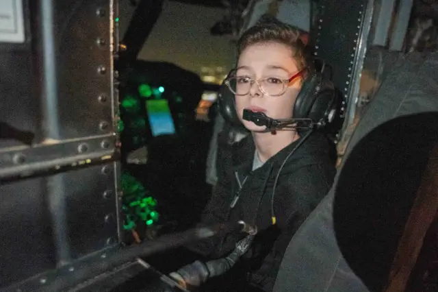 Ohad Munder on the helicopter after his release