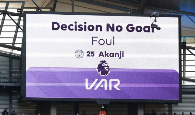 VAR Screen inside the stadium shows 'NO GOAL'