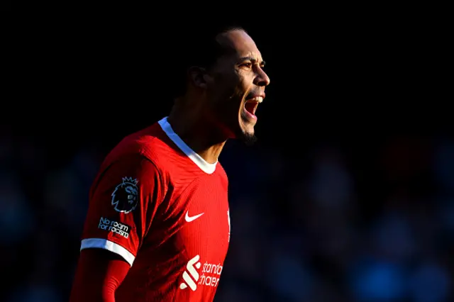 Virgil van Dijk of Liverpool reacts