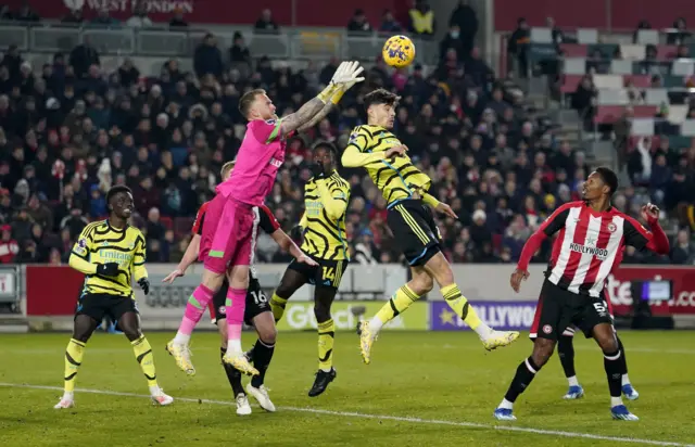 Mark Flekken catches the ball.