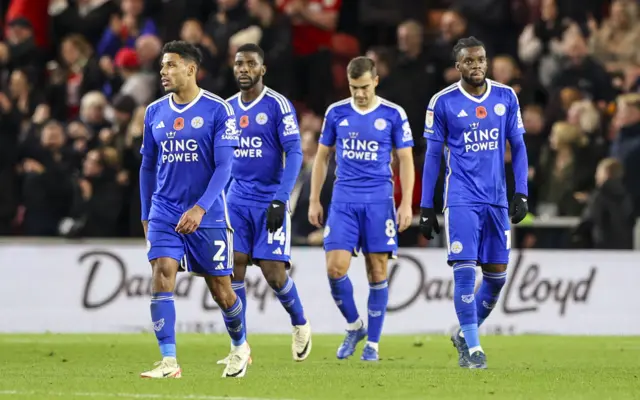 Leicester players look despondent after conceding against Middlesbrough