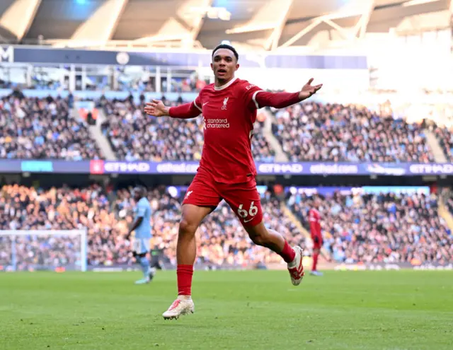 Trent Alexander-Arnold celebrating.