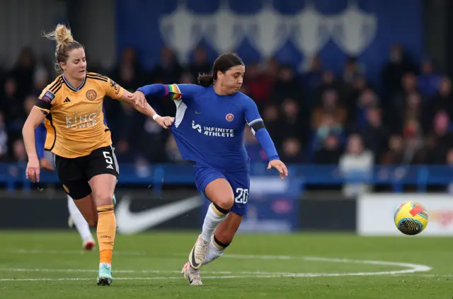 Chelsea’s Sam Kerr in action against Leicester City's Sophie Howard