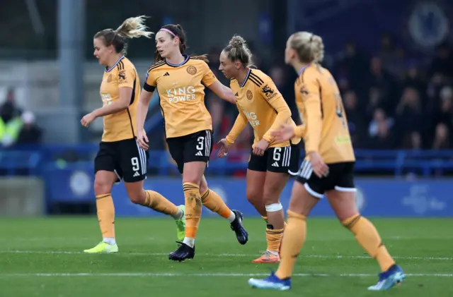 Sam Tierney of Leicester City celebrates with Aimee Palmer