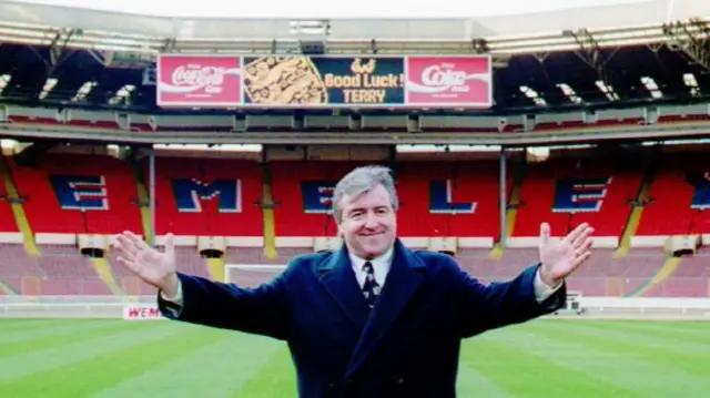 Terry Venables being unveiled as the new England manager at Wembley