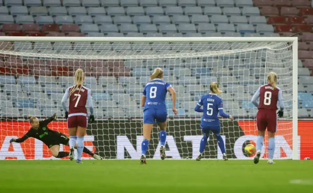 Nathalie Bjoern scores Everton's second goal from the penalty spot.