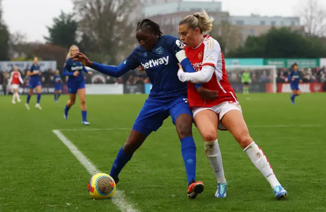 Hawa Cissoko in action with Arsenal's Alessia Russo