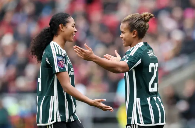 Nikita Parris celebrating with Jayde Riviere.