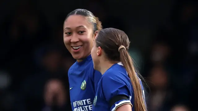 Lauren James smiles at Fran Kirby.