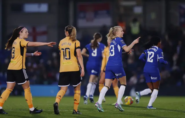 Chelsea's Aggie Beever-Jones celebrates scoring their fifth goal