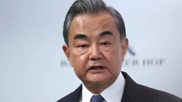 Chinese foreign affairs Minister Wang Yi speaks during the 2023 Munich Security Conference (MSC) on February 18, 2023 in Munich, Germany