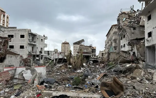 A neighbourhood in Gaza heavily damaged by Israeli attacks