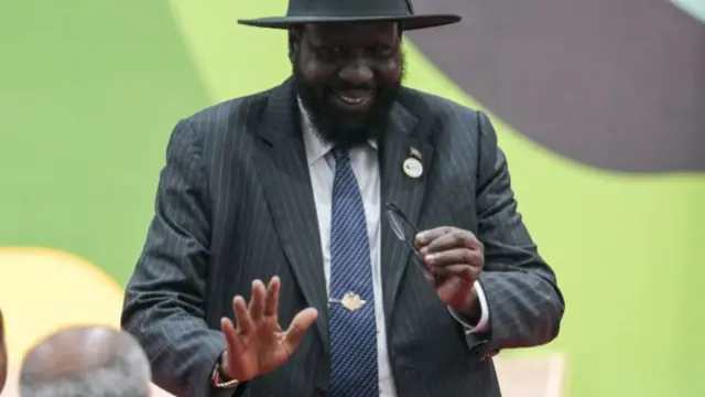 South Sudan President Salva Kiir leaves the podium after he delivered his remarks during the Africa Climate Summit 2023 at the Kenyatta International Convention Centre (KICC) in Nairobi on September 5, 2023.