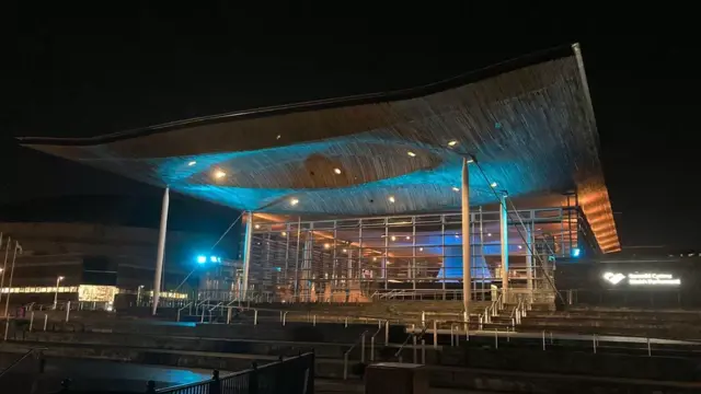 Lights in the Senedd continue to be dimmed each evening