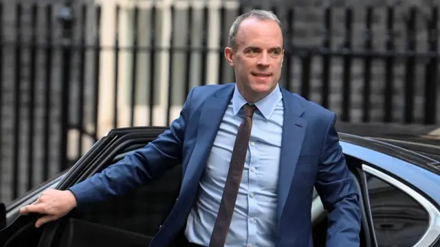 British Deputy Prime Minister and Justice Secretary Dominic Raab arrives outside Number 10 Downing Street, in London, Britain, November 22, 2022.