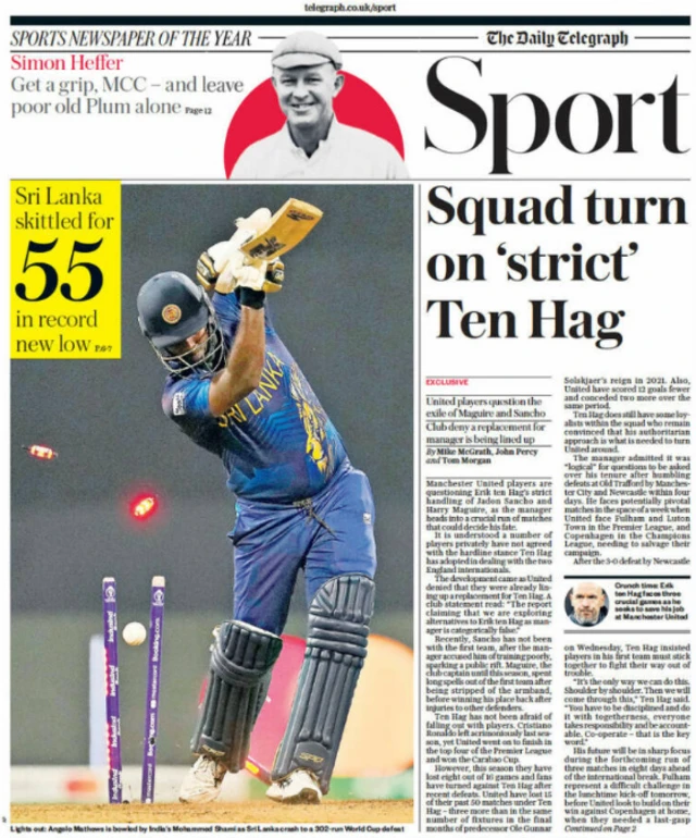 Back page of the Daily Telegraph on 3 November 2023