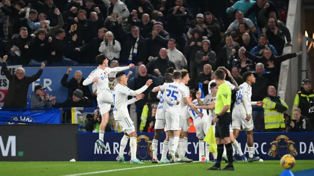 Leeds players celebrate scoring