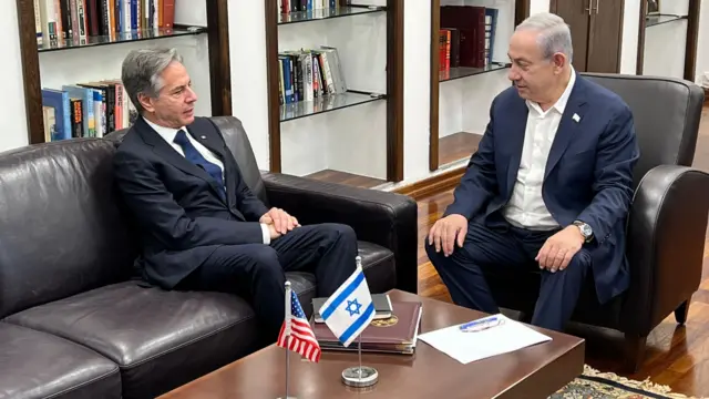 Prime Minister Benjamin Netanyahu holding a  meeting with US Secretary of State Antony Blinken