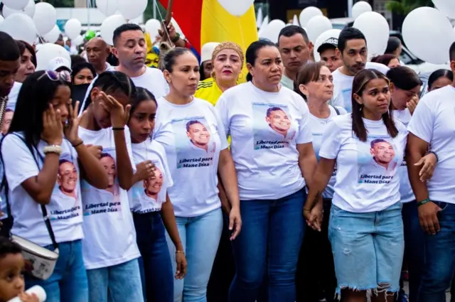 Silenis Marulanda, mother of Liverpool forward Luis Diaz, marches with friends, family and locals asking for the release of her kidnapped husband