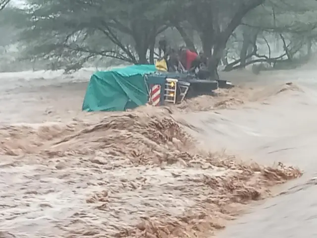 A lorry cut off by floods in Samburu, Kenya on 3 November, 2023