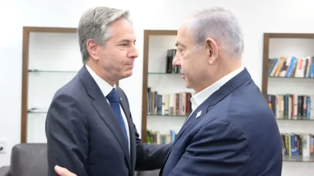 Prime Minister Benjamin Netanyahu holding a  meeting with US Secretary of State Antony Blinken