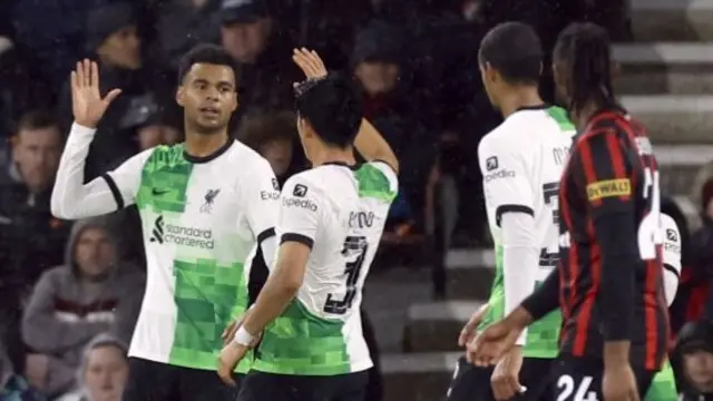 Cody Gakpo celebrates scoring for Liverpool against Bournemouth