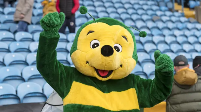 Horsham's mascot puts its arms in the air during their last appearance in the FA Cup in 2021