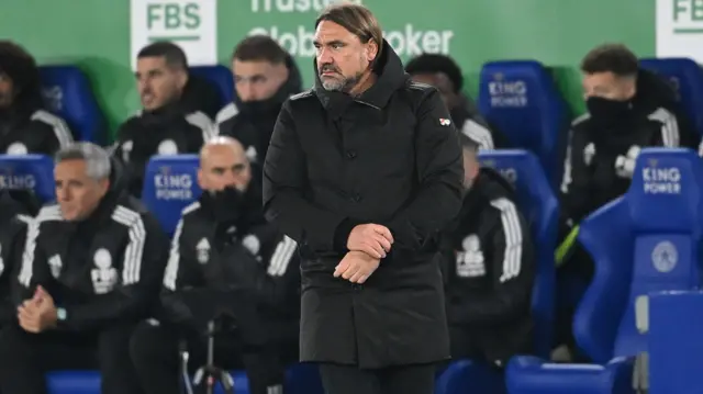 Daniel Farke looks on from the touchline