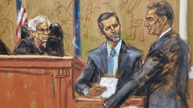 A court sketch of Eric Trump