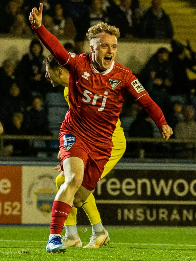 Owen Moffat celebrates after scoring for Dunfermline against Morton