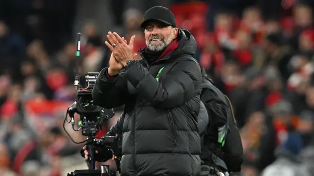 Liverpool boss Jurgen Klopp claps the fans after their 4-0 Europa League win over LASK