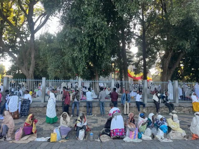 People outside a church