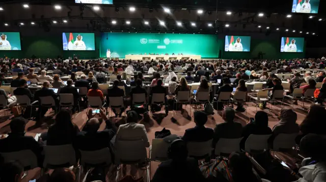 Attendees listen to COP28 President al-Jaber's speech