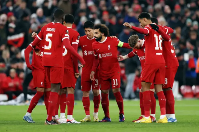 Liverpool players in a huddle