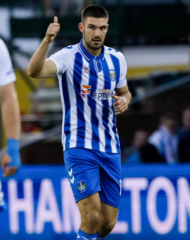 Innes Cameron celebrates after scoring for Kilmarnock against Motherwell