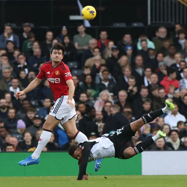 Harry Maguire heads the ball