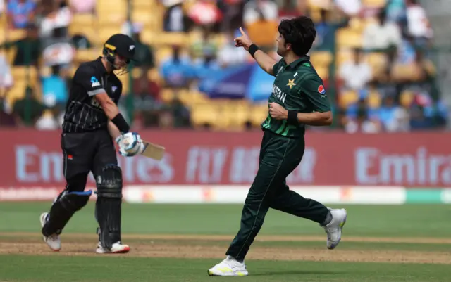 Mohammad Wasim of Pakistan celebrates a wicket v New Zealand