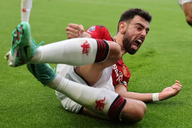 Bruno Fernandes slides in celebration