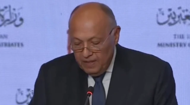 Egyptian Foreign Minister Sameh Shoukry at the press conference