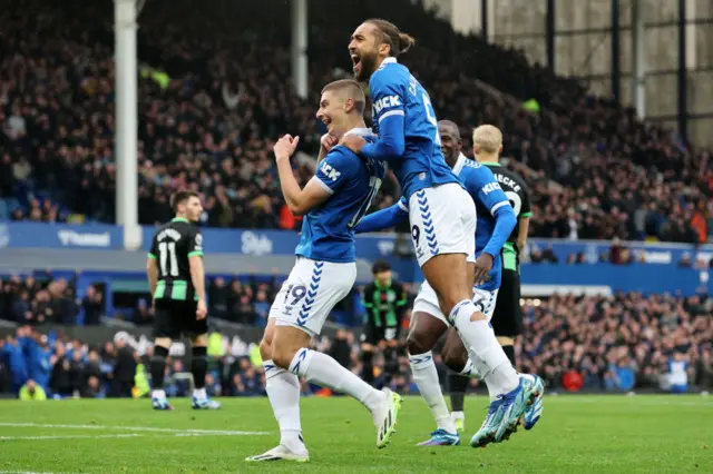 Vitalii Mykolenko celebrates scoring