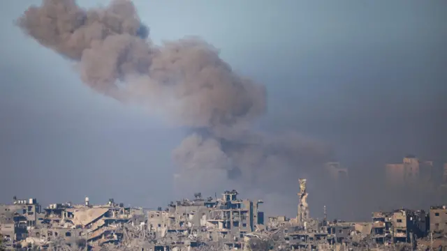 Smoke rising over Gaza, seen from southern Israel, this morning, 4 November