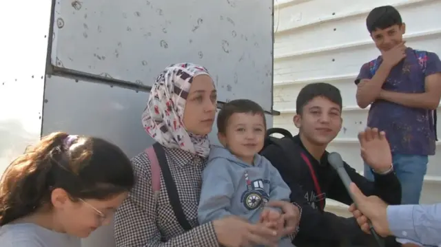 Stephanie Abuaassi with her four children in Gaza, by the Rafah Crossing which borders Egypt