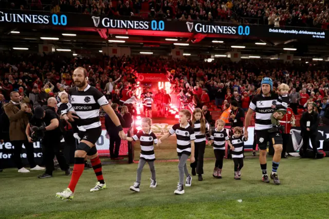 Alun Wyn Jones and Justin Tipuric lead out the Barbarians